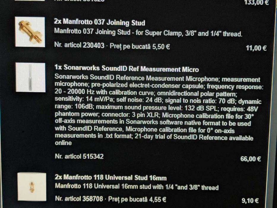 Vand Sonarworks SoundID Ref Measurement Micro Microfon de masurare a acousticii spatiului