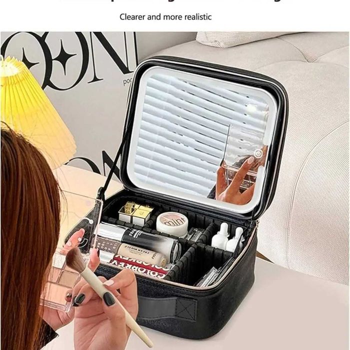 Козметична чанта с LED огледало, регулируеми отделения, органайзер