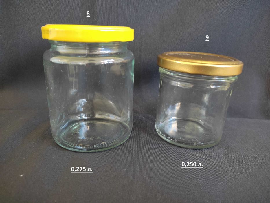 Стъклени бутилки, буркани и капачки