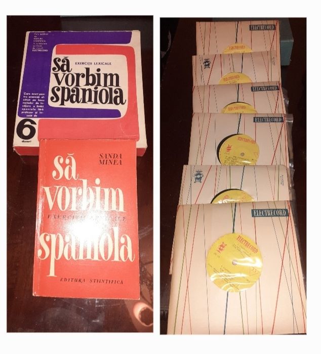 Curs limba spaniolă (1965) - Să vorbim spaniolă - Mapă cu 6 Discuri Vinil Electrecord, stare f. buna