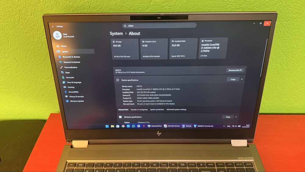 HP ZBook G7, I7 10850H, 32GB RAM, 1 TB  NVME, NVIDIA RTX3000