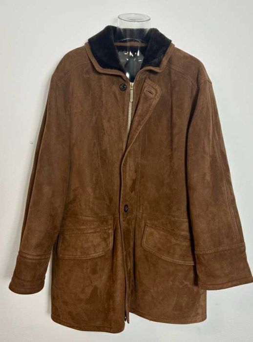 Palton Burberrys maro scurt shearling jachetă din piele groasă de iarnă cojoc de blana (Bust 62cm)