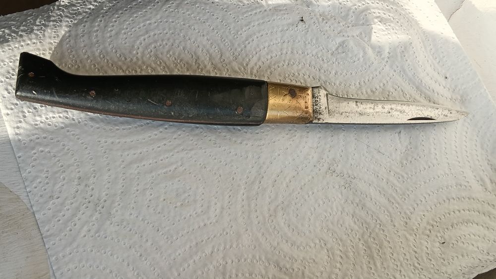 Briceag Sardinian Conaz Pattada-Guler Alamă Gravat Manual -Corn De Bivol