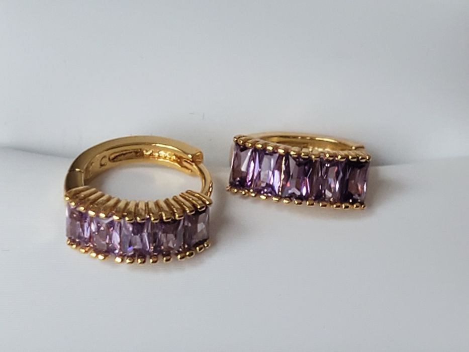 GP300,cercei placați aur 14k,noi,încuietoare sigura,zirconii mov/rosii