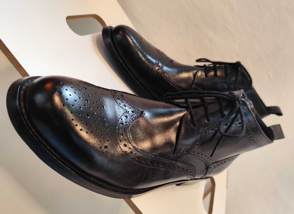 Ghete lace up brogue 45 Lav. Artigianale piele  naturala premium negru