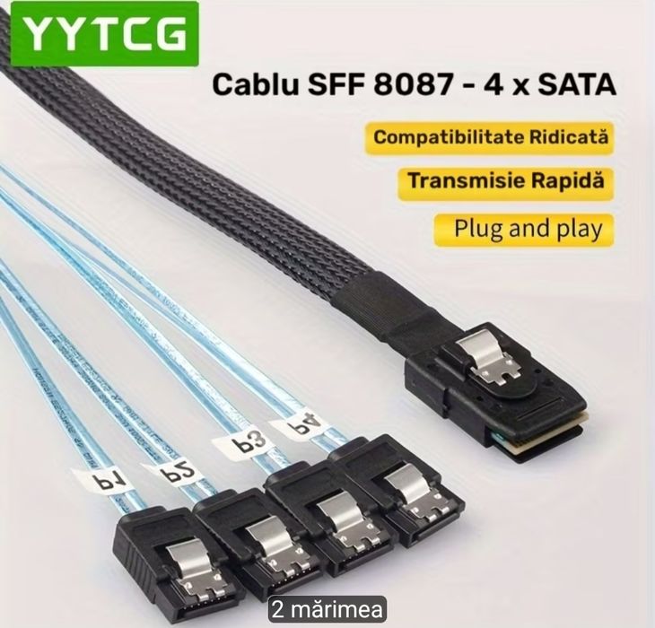 YYTCG Cablu Mini SFF8087 la 4SATA pentru Hard Disk Design Plat, Conector Masculin la Masculin, Transfer de Date Compozit, Lungimi de 1m