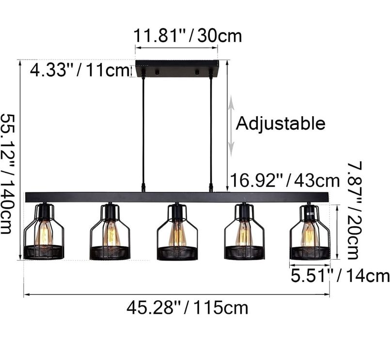 Висящ винтидж черен метален полилей 115 см. пет фасунги Е27