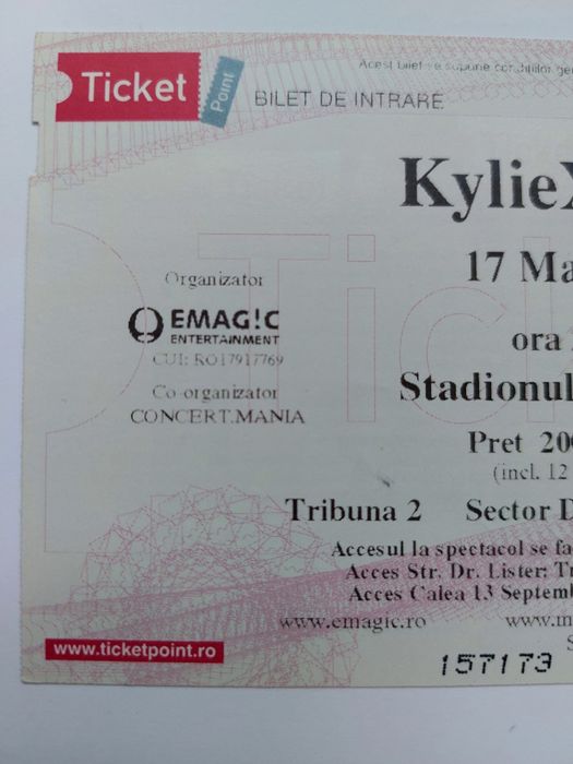 Bilet original concert Kylie Minogue Bucureşti 2008 - preț negociabil