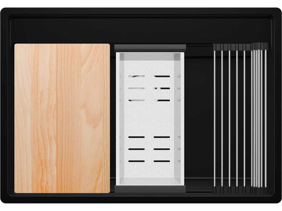 Черна кухненска мивка за вграждане под плот Берген 80 Low 760x530 мм