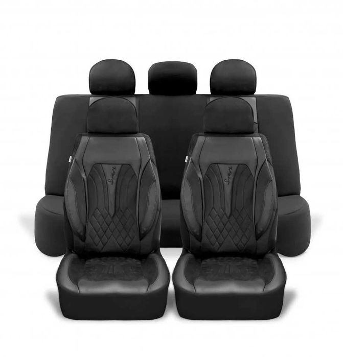 Huse scaune auto,material textil crem si piele ecologica neagra