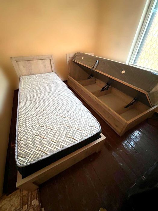 Новая односпальная кровать + матрац+шкаф
