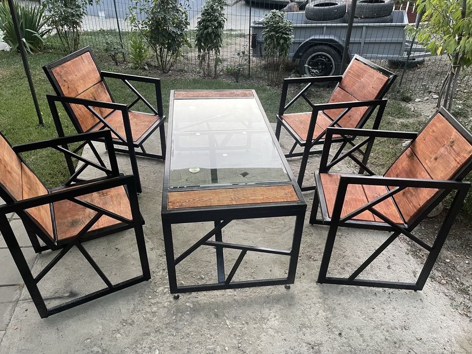 Set masă + 4 scaune stil industrial – lucrat manual
