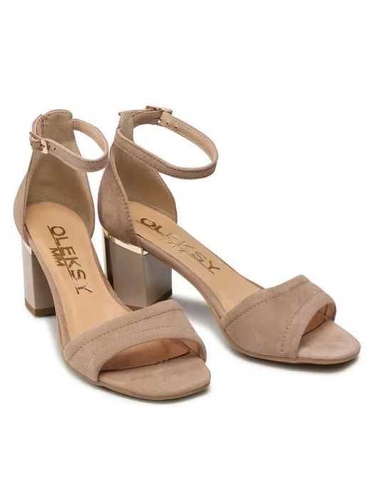 НОВИ Дамски сандали от естествен велур бежови 38 номер марка Oleksy