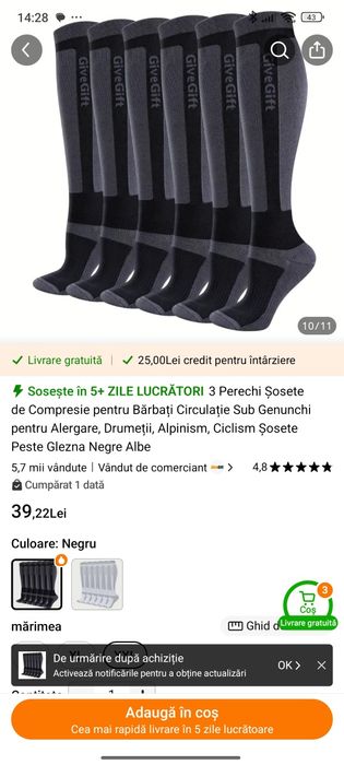 Vând 3 perechi de șosete de compresie  bărbati