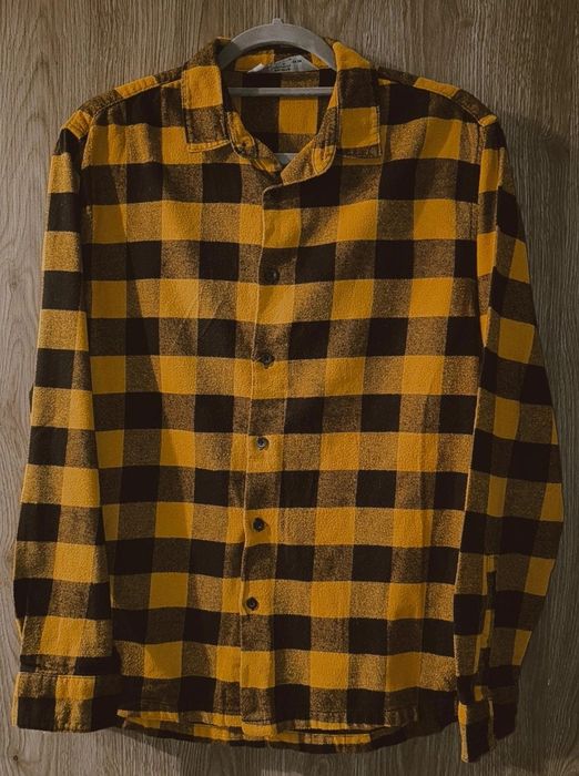Flannel Men's Orange and Black Plaid Shirt