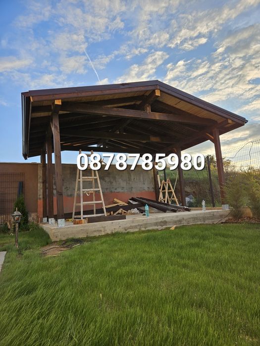 Дървен навес за кола