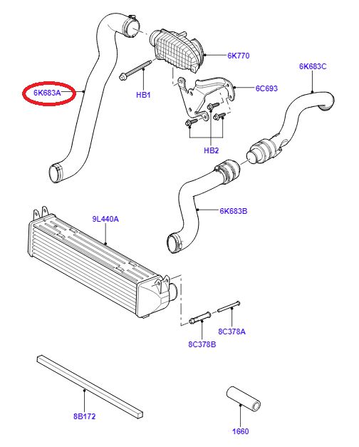 Furtun intercooler Land Rover Discovery/LR3 2004-2009, 2.7 d, 2.7 TDV6, Diam. int. [mm]: 57/57, Echipare: Cu Cleme, OE PNH500025, SRLine