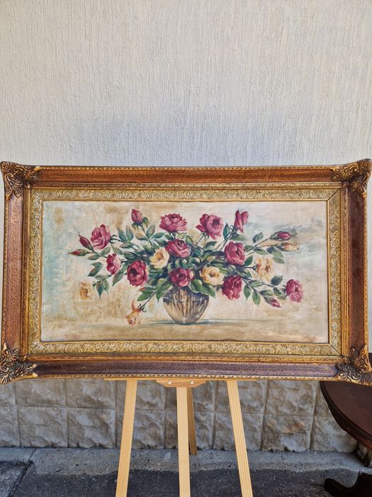 Натюрморт голям антикварен масло платно автор рамка