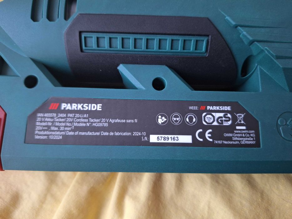 Pistol / Capsator  Parkside model  20 V PAT 20-Li A1