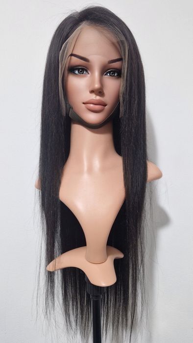 Естествена черна бразилска перука 80 см - Дантела 13×6, Права коса