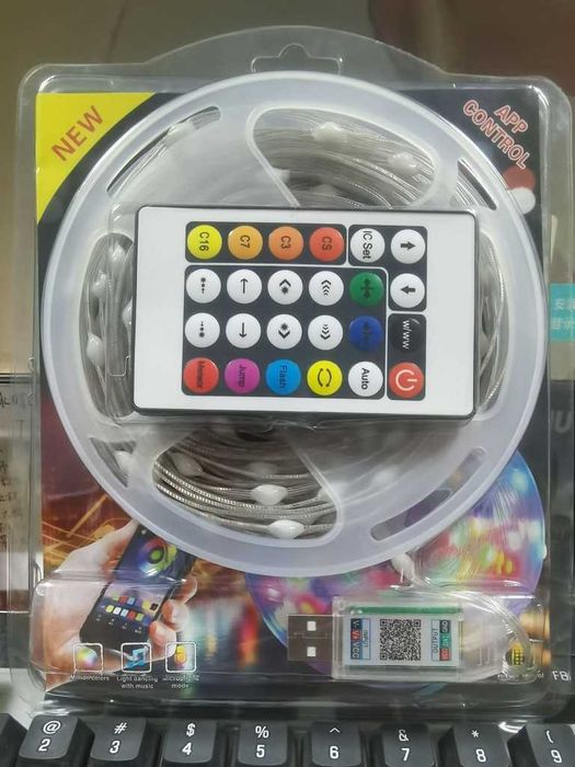 Коледни Лампички, Декоративна LED лента с ДУ, bluetooth, 10 метра