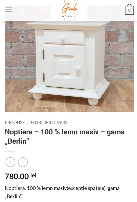 Noptiera lemn masiv albă