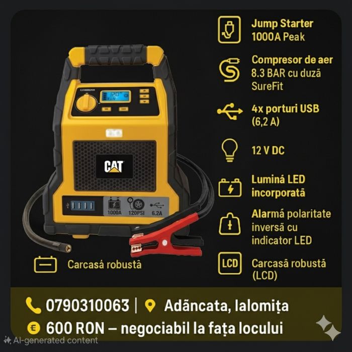 Stație alimentare 3-în-1: Boost + Compresor + Powerbank