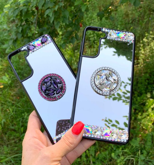 Husa oglinda cu inel si pietricele pt. Samsung Galaxy S21 , S21 FE 5G