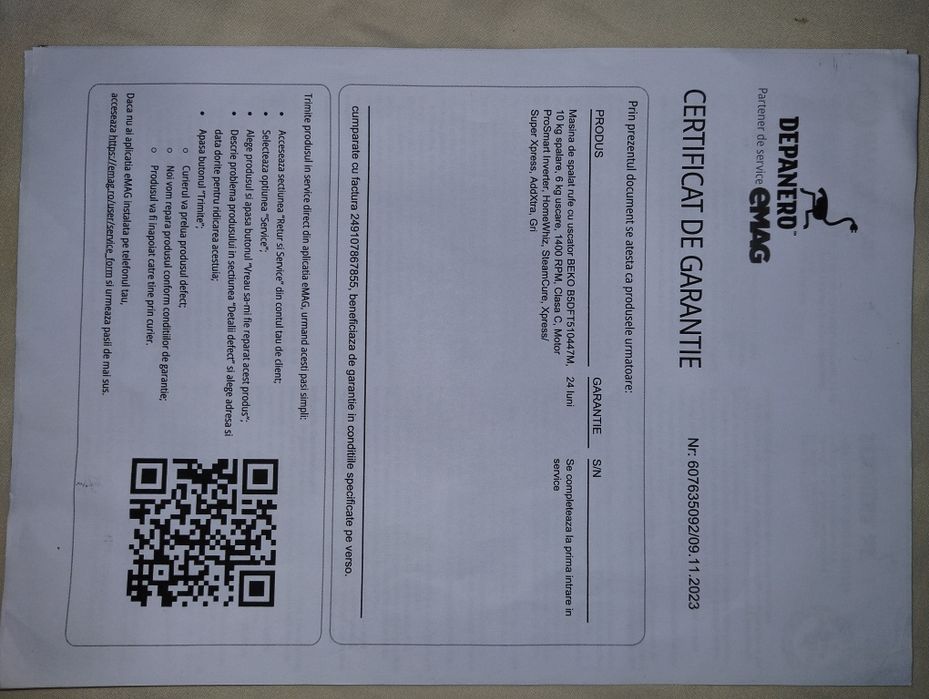 Masina de spalat rufe cu uscator BEKO B5DFT510447M, 10 kg spalare, 6 k