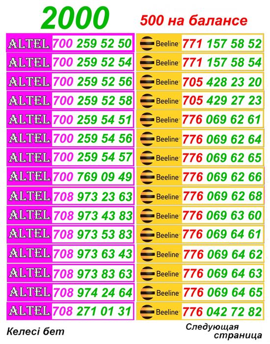 Парные номера Билайн, Актив, Алтел.