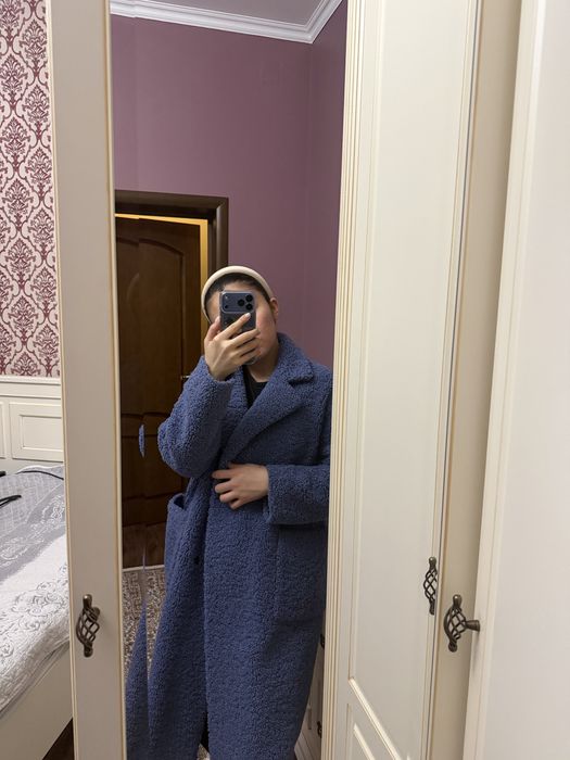 Шубка тедди(пыльный синий)