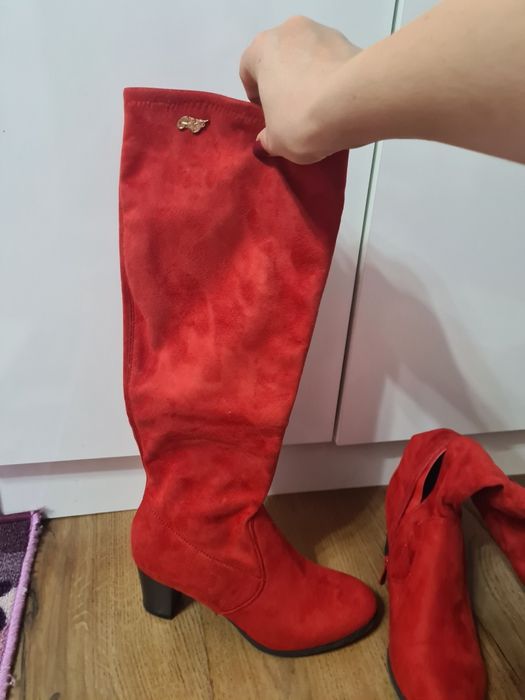 Червени дамски ботуши велур Мегияс 38