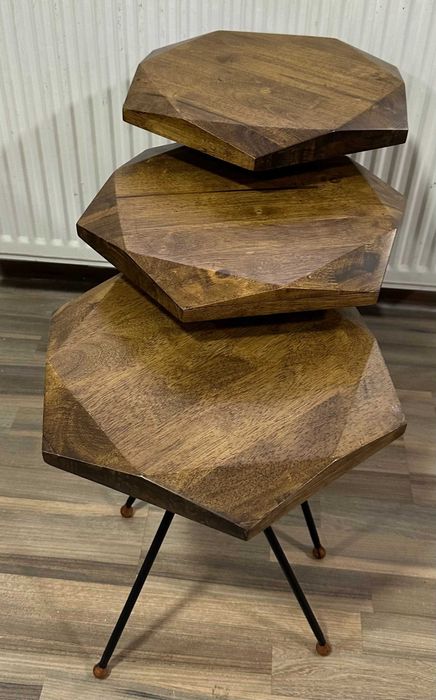 Produs Nou; Masuta; Lemn masiv de fag; Masa; Taburet picioare metalice