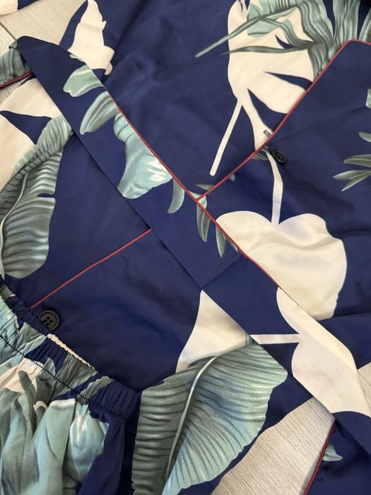 Pijama noua satin frunze bleumarin s36