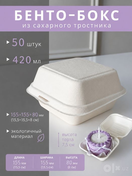 Bento tortlar uchun ekologik oziq-ovqat qutisi, shakarqamishdan tayyor