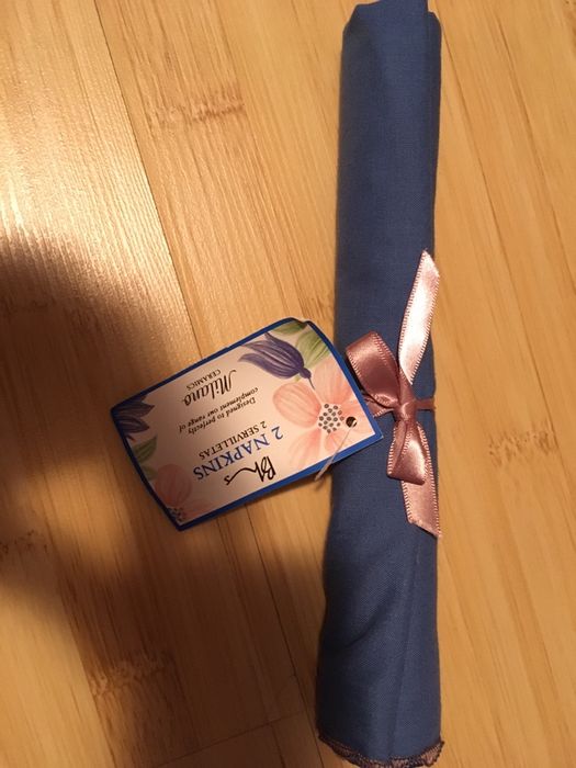 Fata de masa albastra cu servetele, brodata