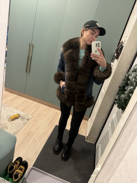 Джинсовая куртка парка мех под соболь