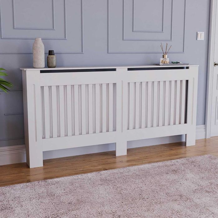 Panou decorativ- Masca calorifer, lemn MDF alb lucios XL