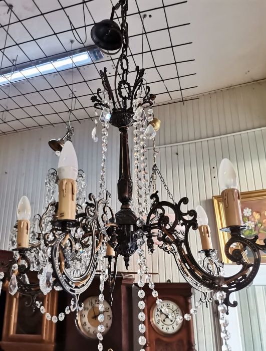 Boem candelabru de dimensiuni impresionante din bronz și cristale in s