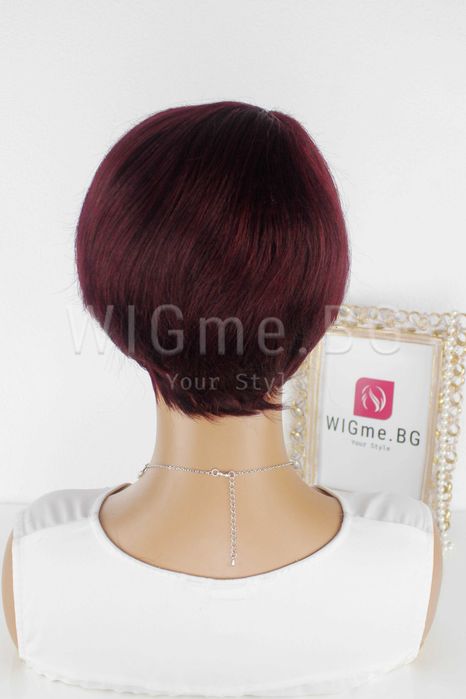 Къса перука от ЕСТЕСТВЕН косъм с бретон цвят бордо Вики