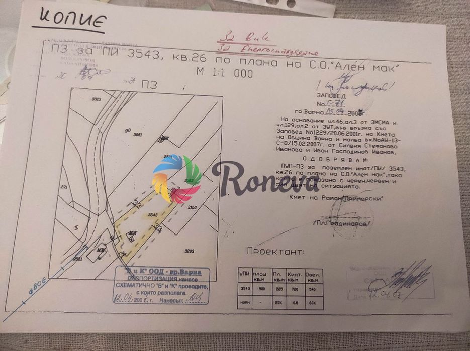Парцел в Варна, област-м-т Ален Мак площ 899 цена 114999