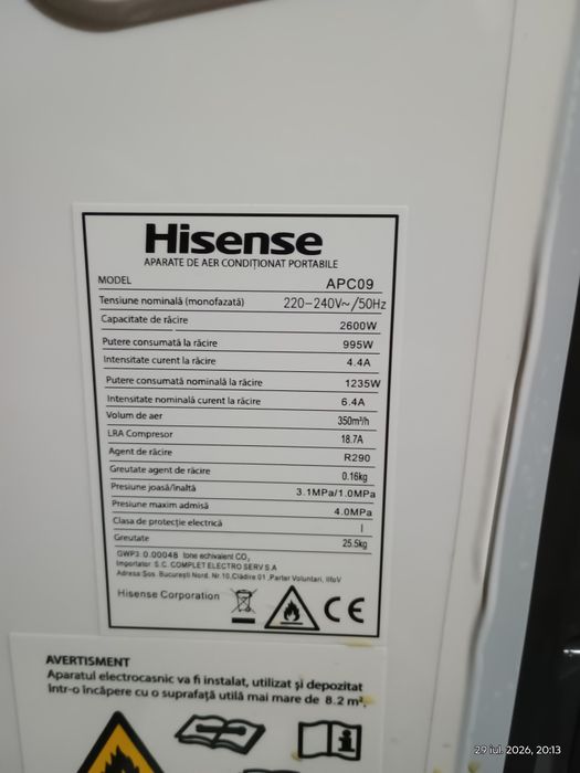 Aer conditionat mobil Hisense 9000 BTU