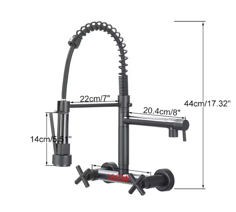 Baterie inox  pentru chiuveta de bucătărie – Model modern cu duș lateral pivotant și montare pe perete