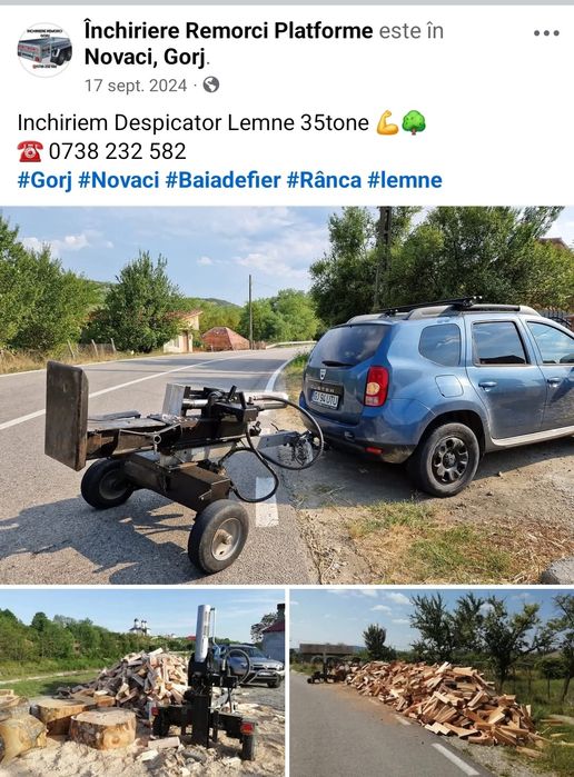 Remorca de inchiriat, platforma 750 kg, Spargator lemne 35 T