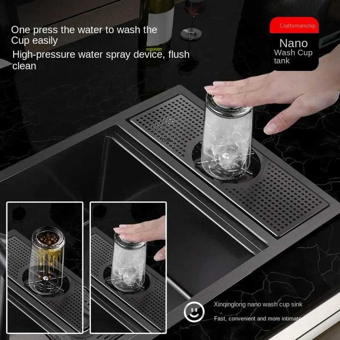 Черна мини мултифункционална кухненска мивка с капак