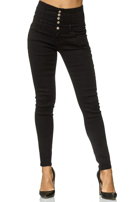 Blugi dama talie inalta skinny negri elastici marime M (EU XS)