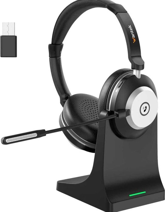 Слушалки с микрофон, безжични със станция за зареждане