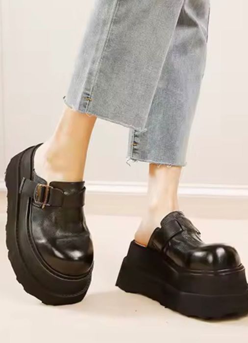 Винтидж кожени чехли на платформа 7.5 см