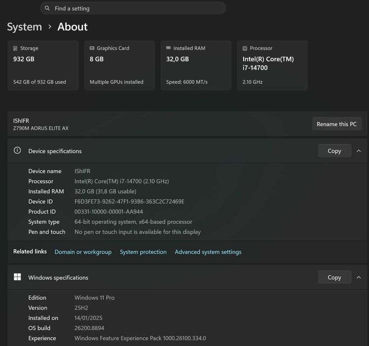 PC intel i7 14700 DDR5 32GB
