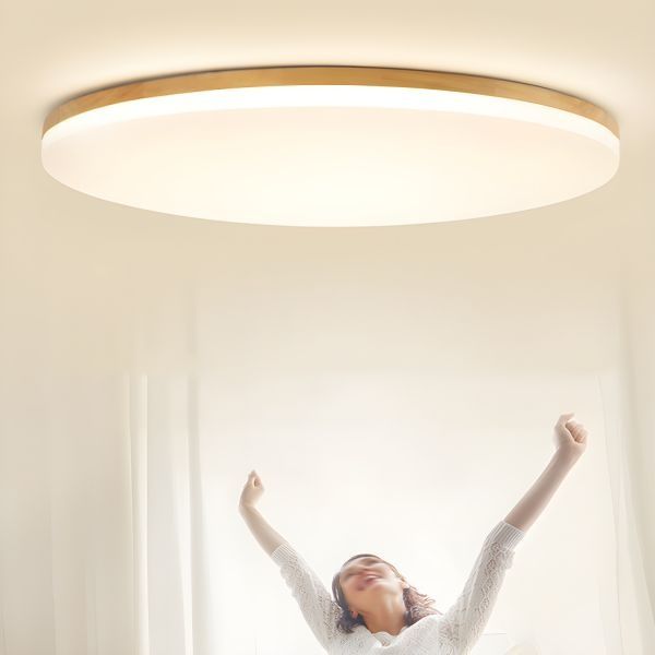 Дървен плафон 80 см LED таванна лампа с трицветно димиране, кръгла